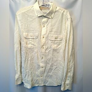 Tommy Bahama Men’s Small White Seersucker Stripe Button Down Beach Travel Casual